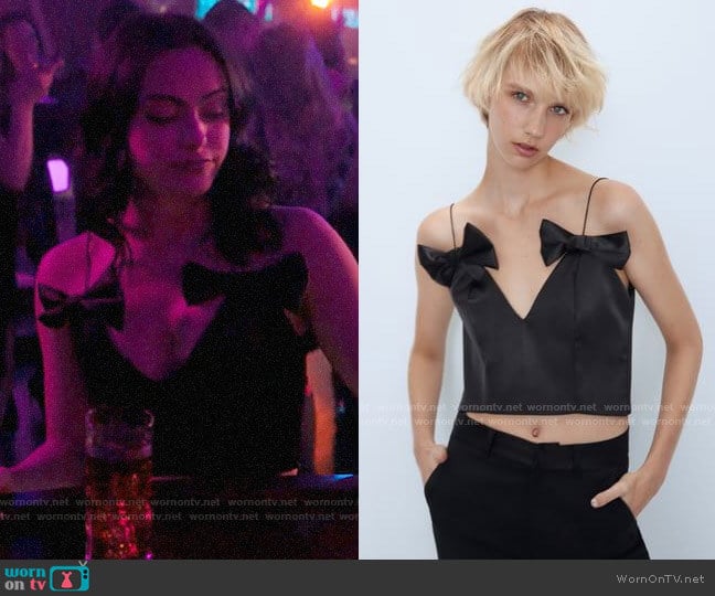 Zara Satin Effect Top with Bows worn by Veronica Lodge (Camila Mendes) on Riverdale