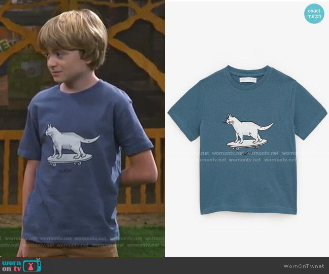 Skater CatT-Shirt by Zara worn by Finn Sawyer (Will Buie Jr) on Bunkd