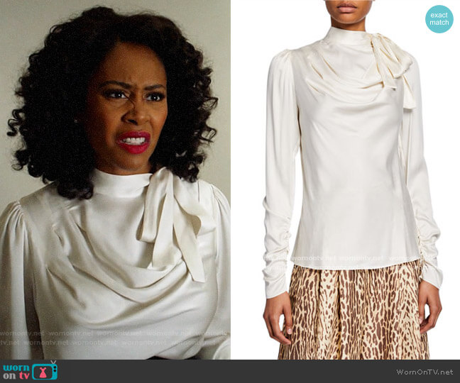 Zimmermann Espionage Silk Cowl Blouse worn by Lola Carmichael (Simone Missick) on All Rise