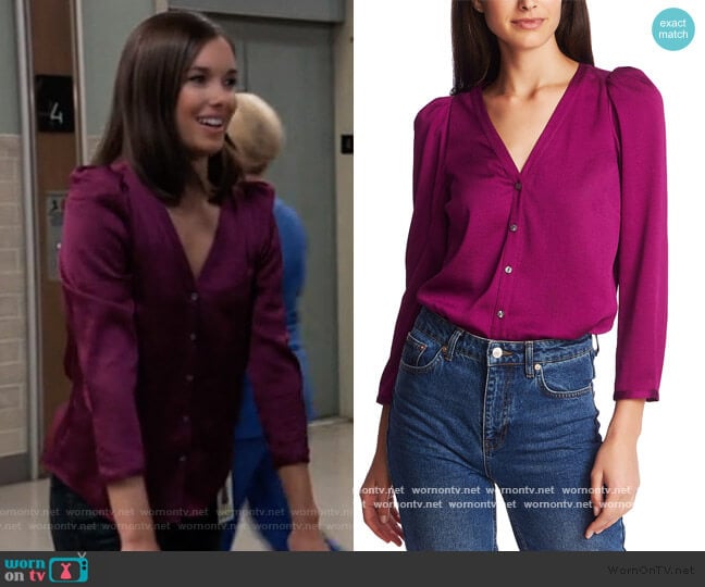 3/4-Sleeve Puffed-Shoulder Top by 1. State worn by Willow Tait (Katelyn MacMullen) on General Hospital