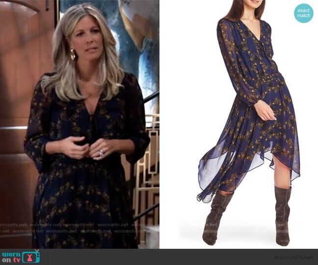 Long Sleeve Floral Handkerchief Hem Dress by 1.State worn by Carly Spencer (Laura Wright) on General Hospital