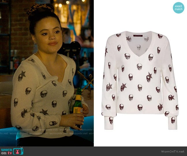 360 Cashmere Jamie Skull Cashmere Sweater worn by Maggie Vera (Sarah Jeffery) on Charmed