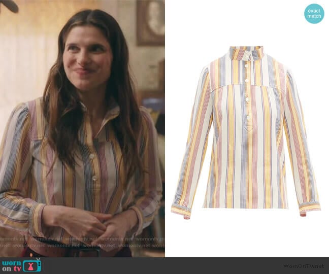 Rio’s stripe linen blouse on Bless This Mess