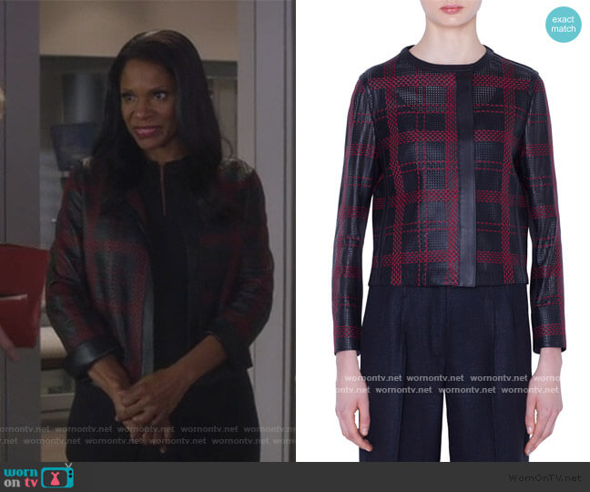 Caleesi Leather Grid Jacket by Akris worn by Liz Reddick-Lawrence (Audra McDonald) on The Good Fight