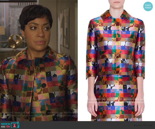 Cropped Floral-Jacquard Jacket by Akris Punto worn by Lucca Quinn (Cush Jumbo) on The Good Fight