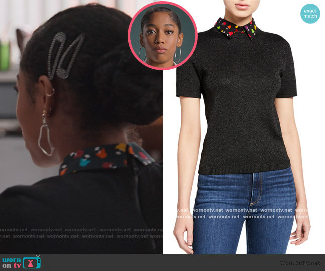 Aster Short-Sleeve Collared Pullover Sweater by Alice + Olivia worn by Drea Barris (Iman Benson) on BlackAF