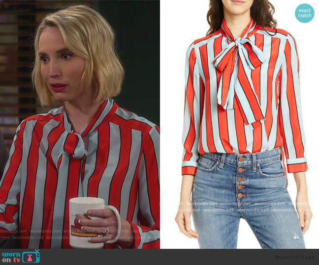 Berta Tie Neck Silk Blouse by Alice + Olivia worn by Mandy Baxter (Molly McCook) on Last Man Standing