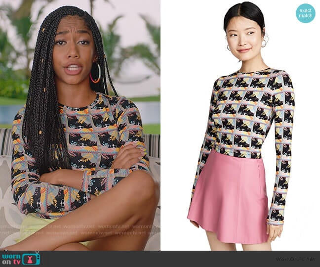 Delaina Long Sleeve Crew Neck Top by Alice + Olivia worn by Drea Barris (Iman Benson) on BlackAF