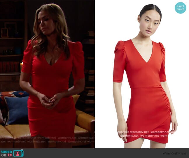 Judy Ruched Red Mini Dress by Alice + Olivia worn by Shauna Fulton (Denise Richards) on The Bold and the Beautiful