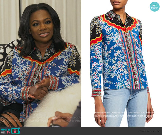 Willa Print Silk Shirt by Alice + Olivia worn by Kandi Burruss on The Real Housewives of Atlanta