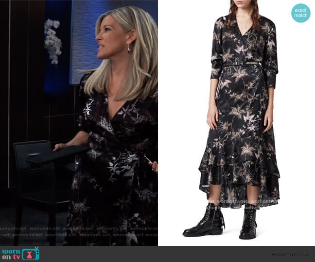 Tage Evolution Floral Print High/Low Wrap Dress by All Saints worn by Carly Spencer (Laura Wright) on General Hospital