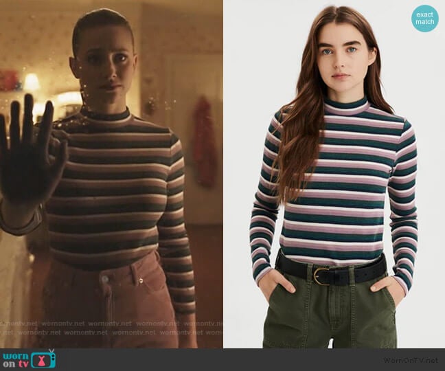 Striped Long Sleeve Mock Neck Tee by American Eagle worn by Betty Cooper (Lili Reinhart) on Riverdale