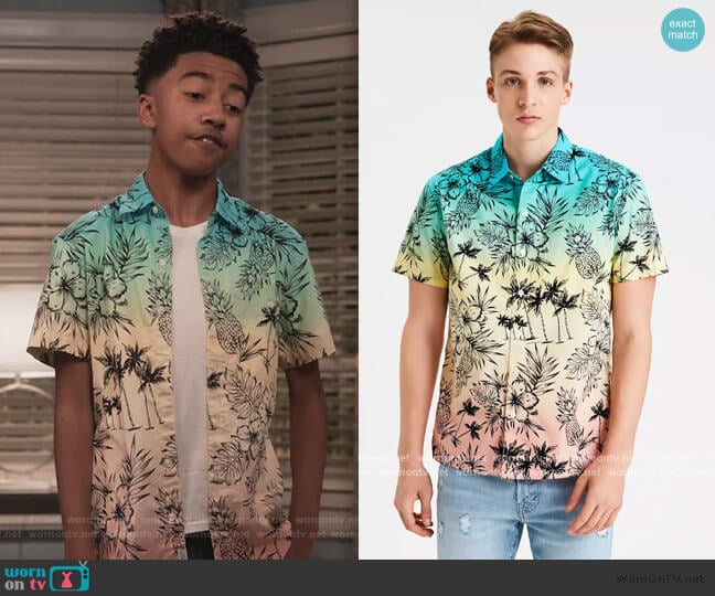 Tropical Print Short Sleeve Button up Shirt by American Eagle worn by Jack Johnson (Miles Brown) on Black-ish