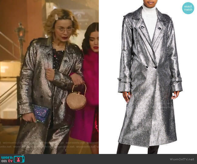 Andi Metallic Tweed Long Coat by RtA worn by Pepper Smith (Julia Chan) on Katy Keene