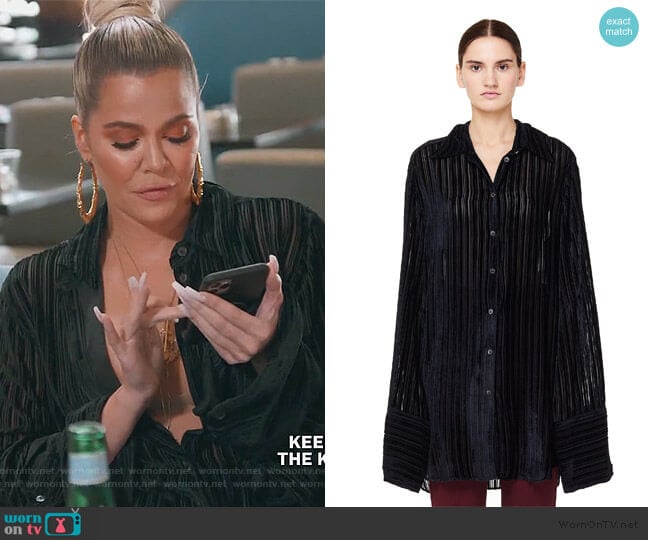 Striped Velvet Blouse by Ann Demeulemeester worn by Khloe Kardashian on Keeping Up with the Kardashians