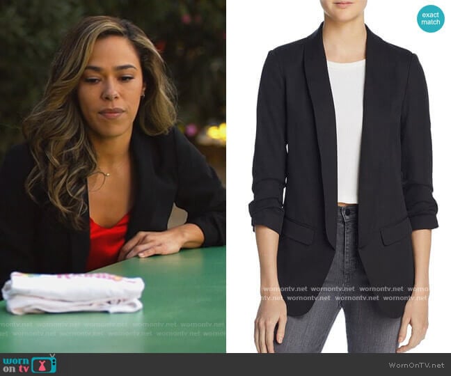 Ruched Sleeve Blazer by Aqua worn by Emily Lopez (Jessica Camacho) on All Rise