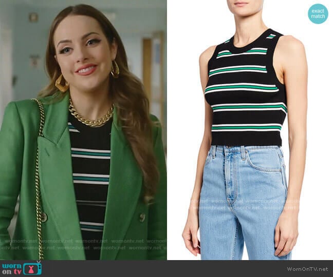 Archer Striped Sleeveless Crop Top by A.L.C. worn by Fallon Carrington (Elizabeth Gillies) on Dynasty