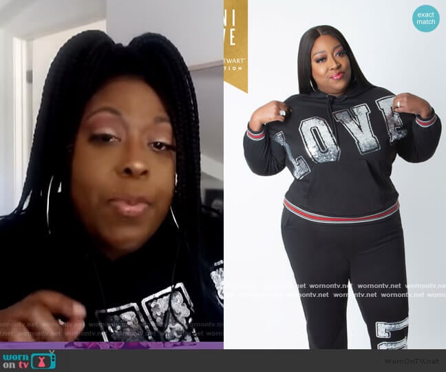 Love Sequin Hoodie by Ashley Stewart worn by Loni Love on The Real