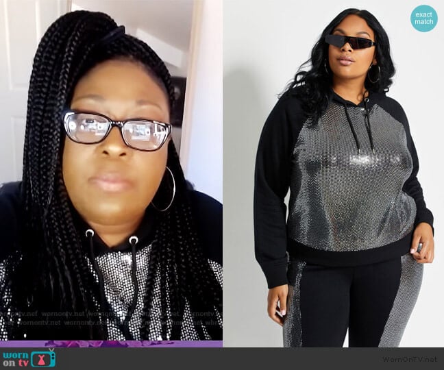  Sequin Panel Hoodie by Ashley Stewart worn by Loni Love on The Real