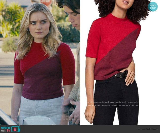 Color-Block Mock-Neck Top by BCBGeneration worn by Taylor Otto (Meg Donnelly) on American Housewife