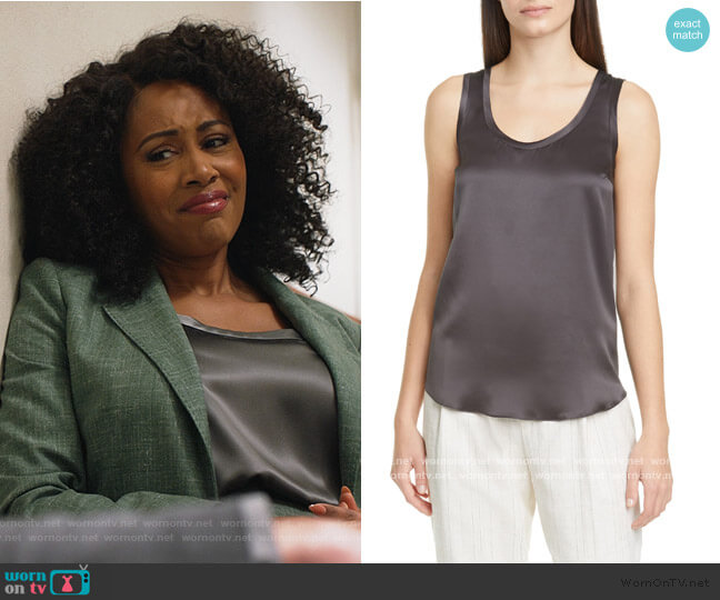 Scoop Neck Satin Tank by Brunello Cucinelli worn by Lola Carmichael (Simone Missick) on All Rise