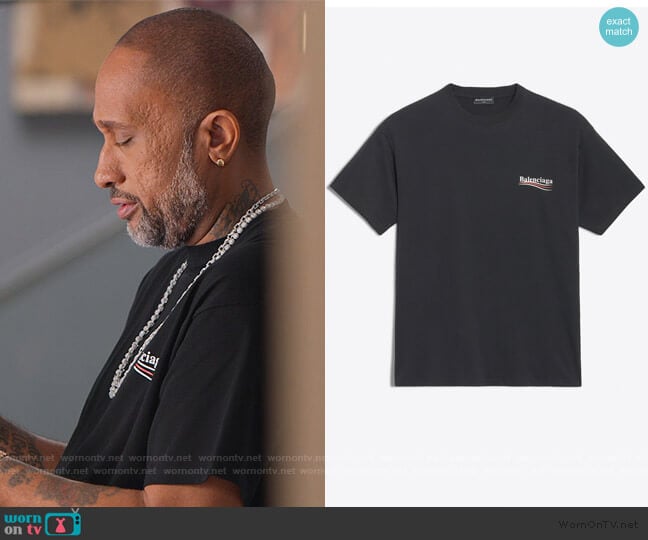 Logo Printed T-Shirt by Balenciaga worn by Kenya Barris (Kenya Barris) on BlackAF