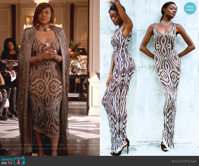 Black and Silver Chain Python Gown Custom Order by Natalia Fedner worn by Cookie Lyon (Taraji P. Henson) on Empire