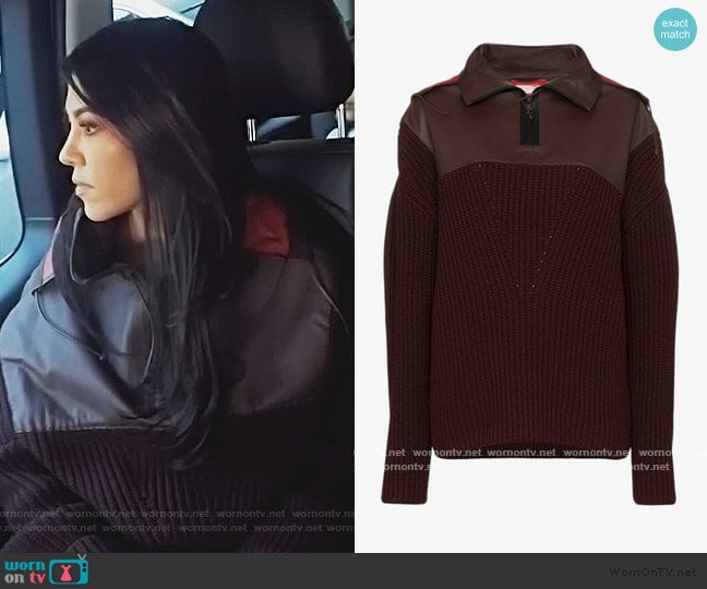 Contrast Hood Cashmere And Leather Jumper by Bottega Veneta worn by Kourtney Kardashian on Keeping Up with the Kardashians