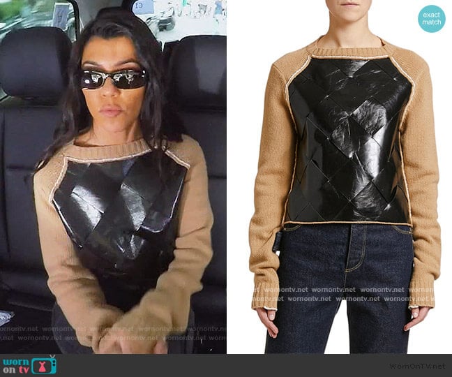 Leather-Front Wool Sweater by Bottega Veneta worn by Kourtney Kardashian on Keeping Up with the Kardashians