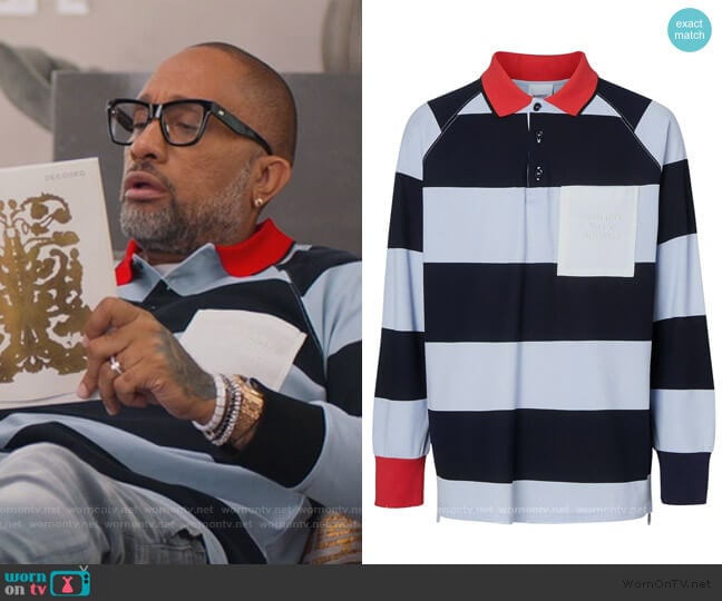 Striped Cotton Pique Polo Shirt by Burberry worn by Kenya Barris (Kenya Barris) on BlackAF