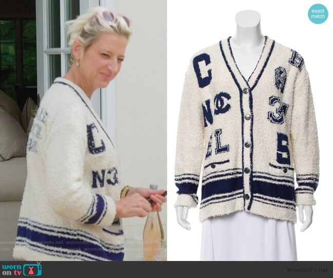 2019 Logo Cardigan by Chanel worn by Dorinda Medley on The Real Housewives of New York City