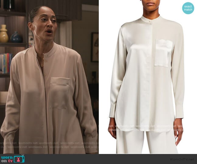 Satin & Georgette Banded Neck Shirt by Co worn by Rainbow Johnson (Tracee Ellis Ross) on Black-ish