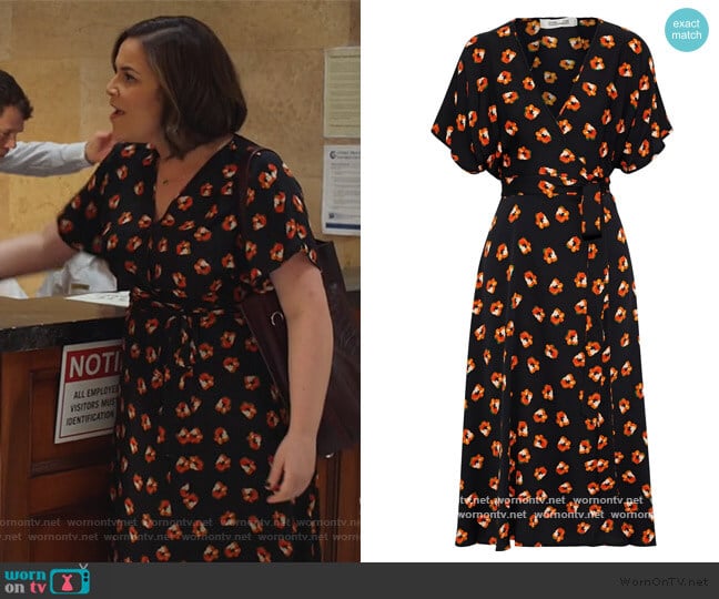 Kelsey floral-print stretch-silk midi wrap dress by Diane von Furstenberg worn by Sara Castillo (Lindsay Mendez) on All Rise