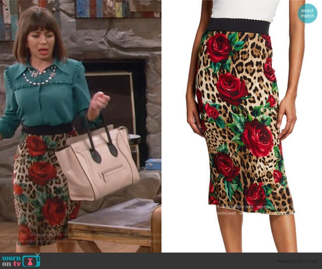 Rose & Leopard Tube Skirt by Dolce and Gabbana worn by Elizabeth (Natasha Leggero) on Broke