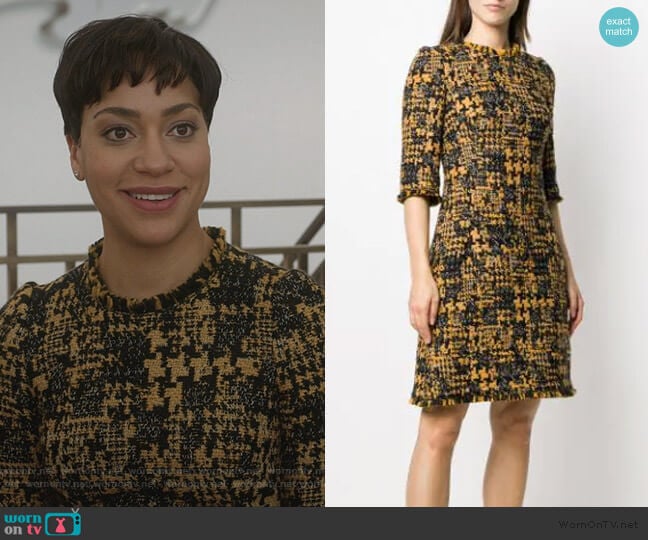 WornOnTV: Lucca’s yellow and black tweed dress on The Good Fight | Cush ...