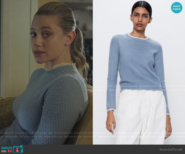 Dotted Mesh Collar Sweater by Zara worn by Betty Cooper (Lili Reinhart) on Riverdale