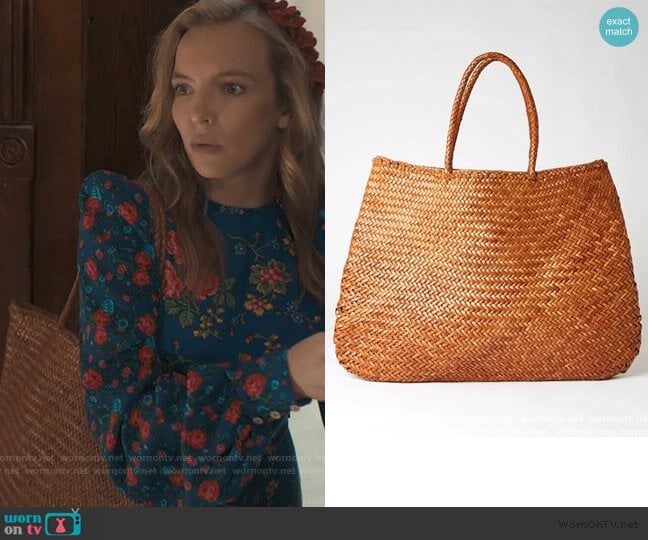 Sophie Basket Bag Tan Extra Large by Dragon worn by Villanelle (Jodie Comer) on Killing Eve