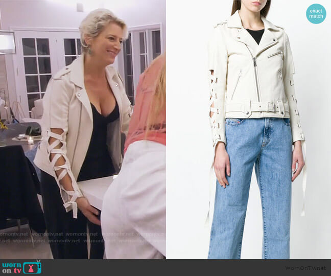 lace-up sleeve biker jacket by Each X Other worn by Dorinda Medley on The Real Housewives of New York City