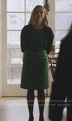 Elena's green herringbone dress and cropped jacket on Little Fires Everywhere