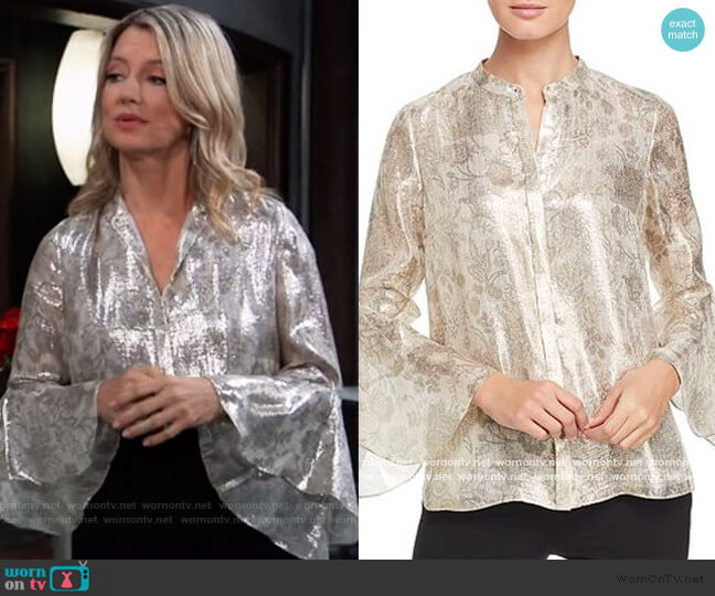 Emerson Metallic Floral Blouse by Elie Tahari worn by Nina Reeves (Cynthia Watros) on General Hospital