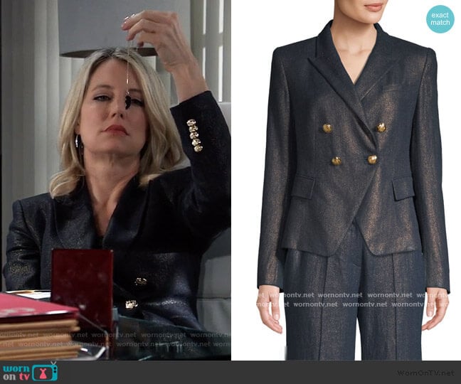 Jezebel Metallic Linen Double-Breasted Blazer by Elie Tahari worn by Nina Reeves (Cynthia Watros) on General Hospital