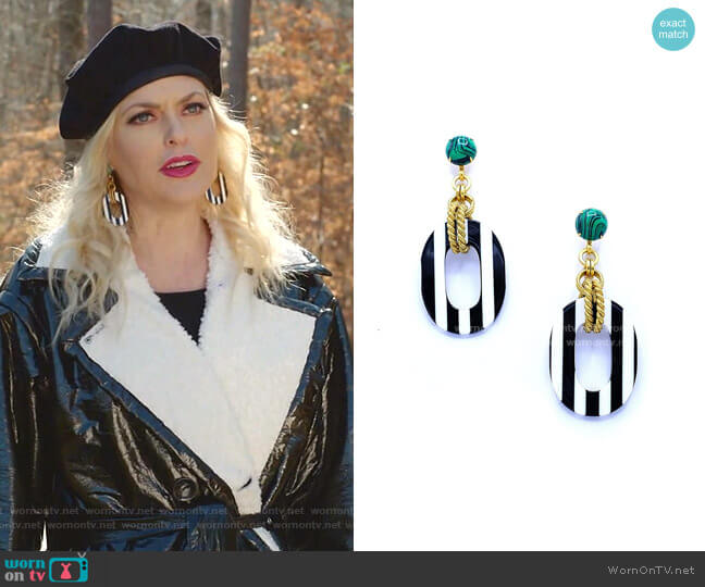 Bennett Earrings by Elizabeth Cole worn by Alexis Carrington (Elaine Hendrix) on Dynasty