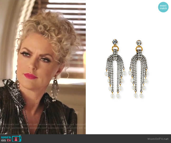 Kristen Crystal-Chain Earrings by Elizabeth Cole worn by Alexis Carrington (Elaine Hendrix) on Dynasty