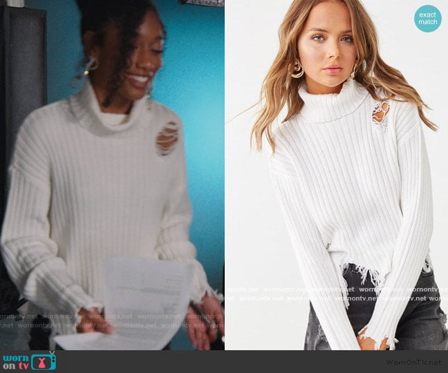 Distressed Turtleneck Sweater by Forever 21 worn by Drea Barris (Iman Benson) on BlackAF