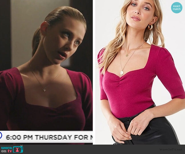 Ruched Puff Sleeve Sweater by Forever 21 worn by Betty Cooper (Lili Reinhart) on Riverdale