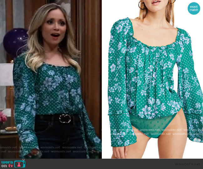 One on One Bell Sleeve Bodysuit by Free People worn by Lulu Spencer Falconeri (Emme Rylan) on General Hospital