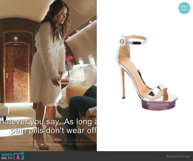 Metallic Metal Rubber Sandals by Gianvito Rossi worn by Cristal Jennings (Daniella Alonso) on Dynasty