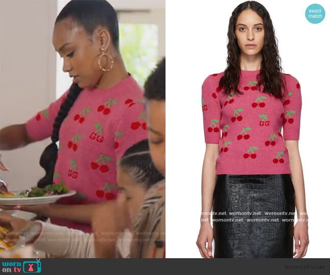 Cherries Short Sleeve Sweater by Gucci worn by Chloe Barris (Genneya Walton) on BlackAF