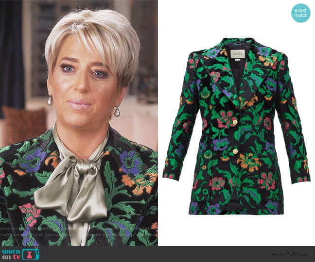 Single-breasted floral-jacquard velvet Jacket by Gucci worn by Dorinda Medley on The Real Housewives of New York City