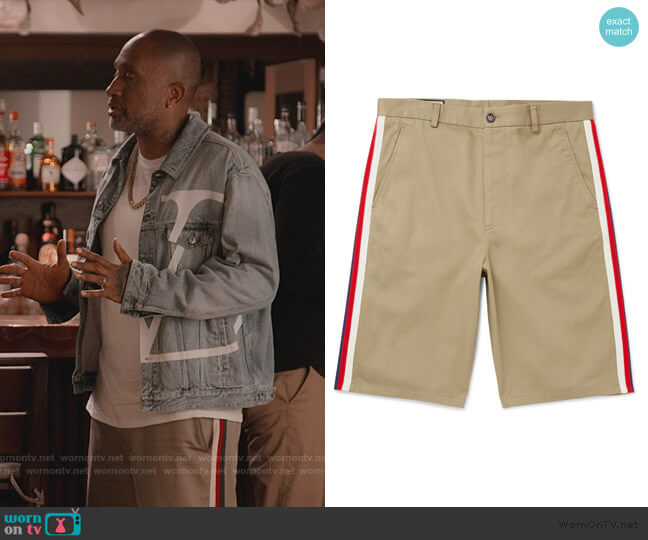 Webbing-Trimmed Cotton-Twill Bermuda Shorts by Gucci worn by Kenya Barris (Kenya Barris) on BlackAF